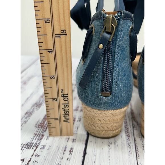 UGG Womens Amell Wedge Heel Sandals Denim Lace Up Open Toe Navy Blue Size 7.5 - Picture 12 of 12